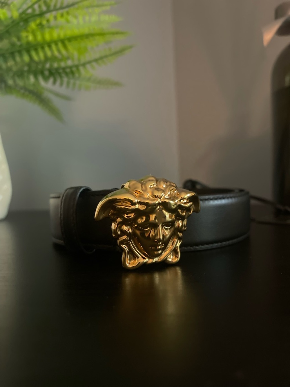 NWT Versace Black Leather Belt with Gold Medusa Buckle 70/28